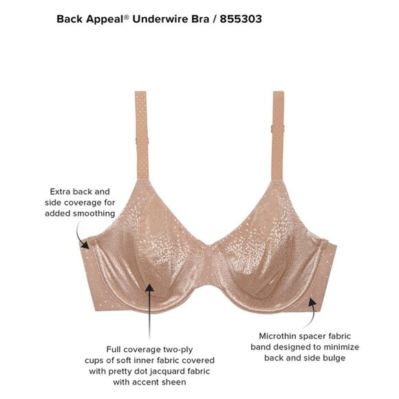 Wacoal Back Appeal Underwire Bra in Black Size 38DD - Picture 2 of 5